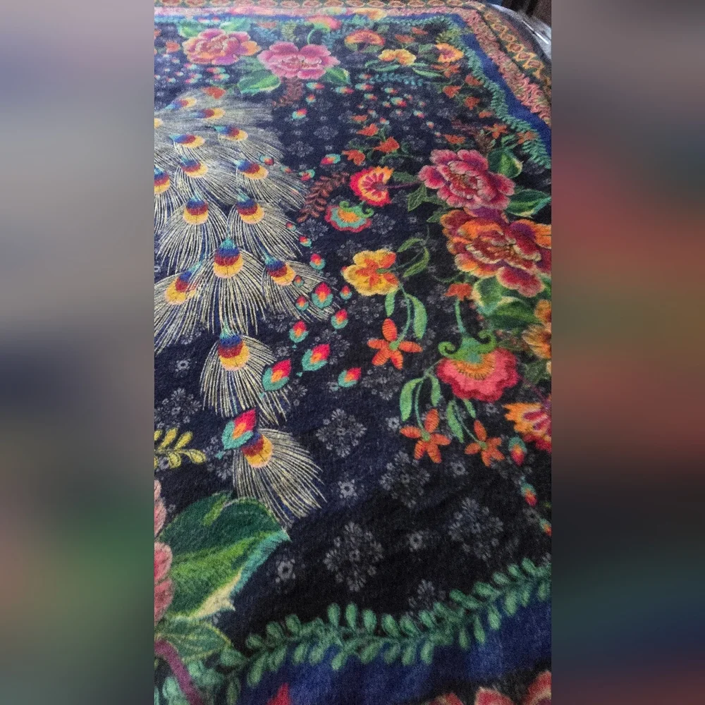 Johnny Was Lauren Canyon Cozy Sherpa Blanket Reversible Darnahta Peacock Flower